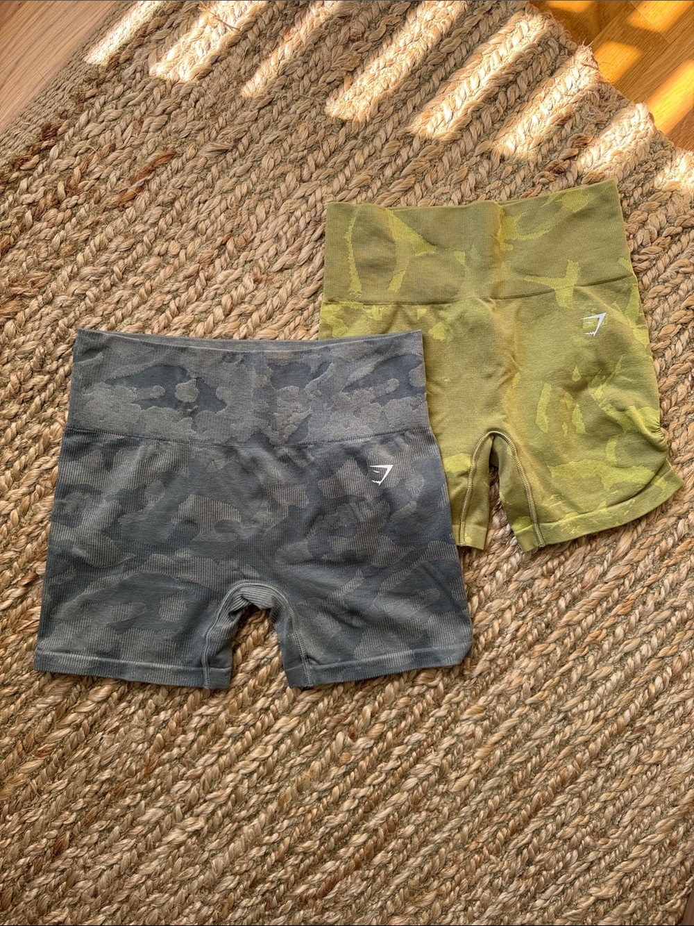 Gymshark Seamless Camo Shorties in Olive & Charcoal